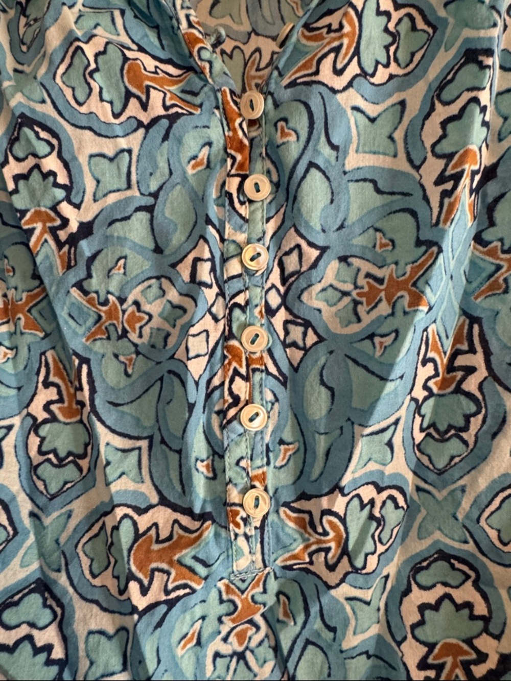 Talbots Turquoise Blue Patterned Long-Sleeve Tunic Blouse (R) - Picture 4 of 5
